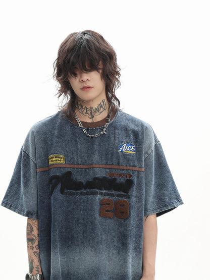 Embroidered Denim Tee