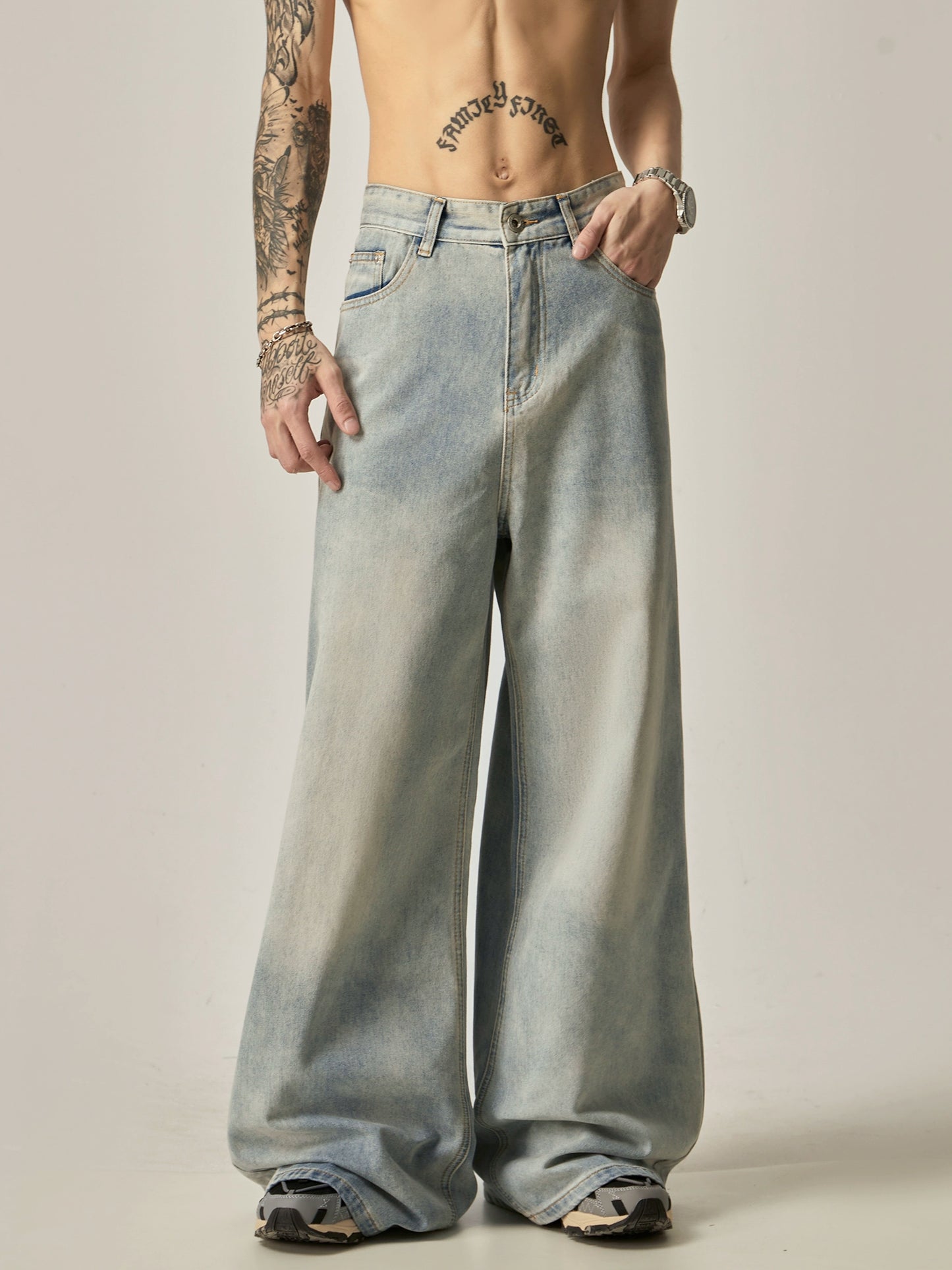 Retro Drape Loose Washed Jeans