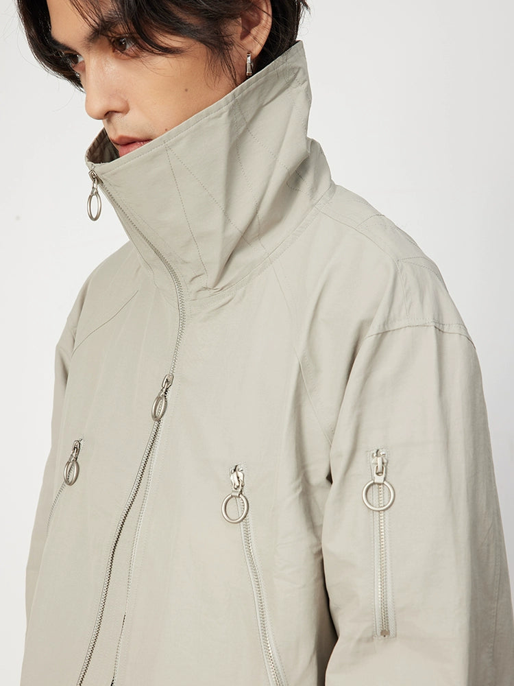 High Neck Multi-Zip Windbreaker Jacket