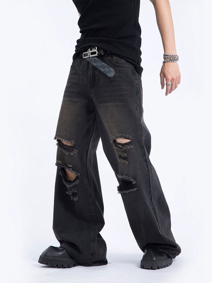 Washed Distressed Ripped Jeans