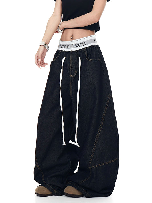 Retro Contrast Waist Stitching Jeans