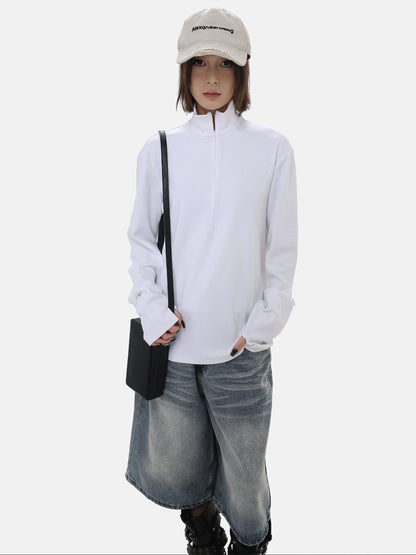 Stand Collar Zip Long Sleeve Tee