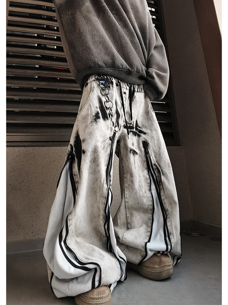 Vintage Zip-Panel Wide-Leg Jeans