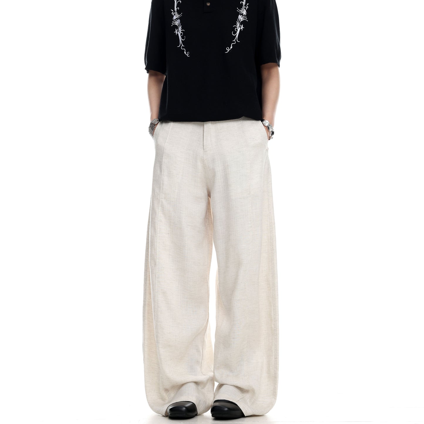 Linen-Look Wide-Leg Trousers