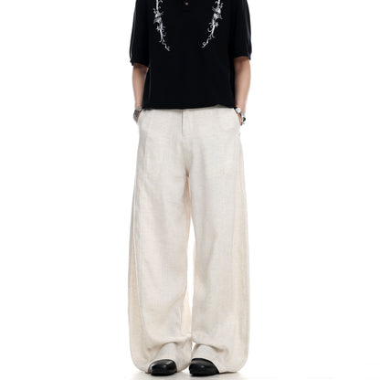 Linen-Look Wide-Leg Trousers
