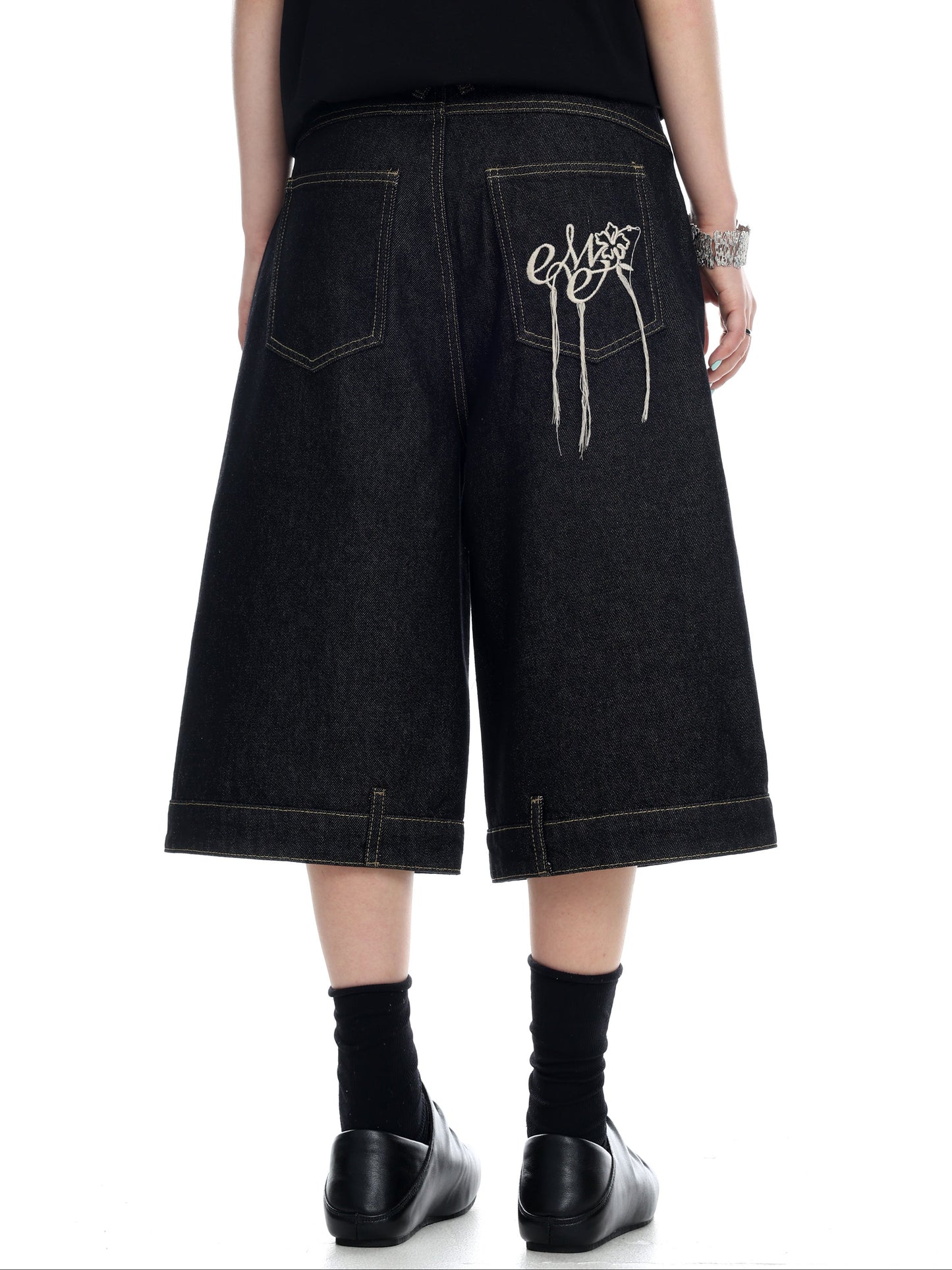 Embroidered Denim Shorts