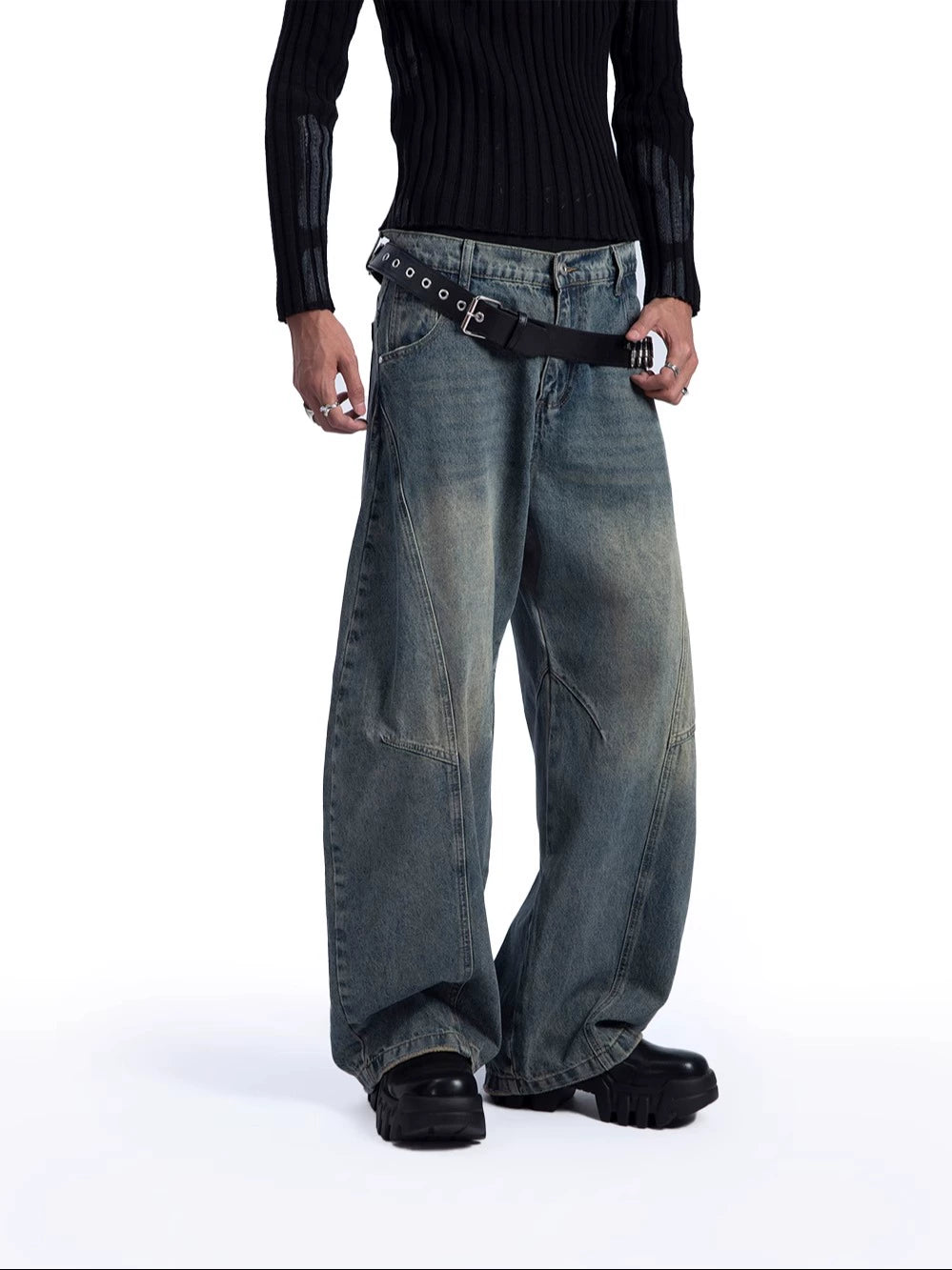 Heavy Retro Scimitar Wide Denim Pants