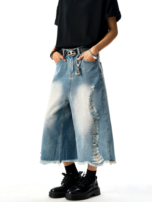 Retro Washed Ripped Denim Shorts