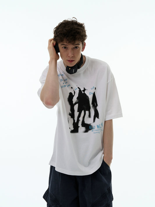 Niche Design Fuzzy Silhouette T-shirt