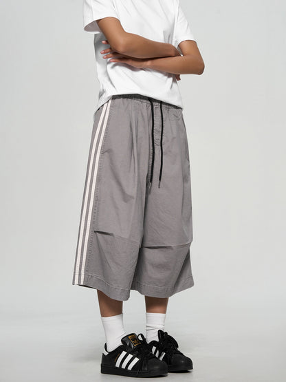 Striped Distressed Wide-leg Shorts