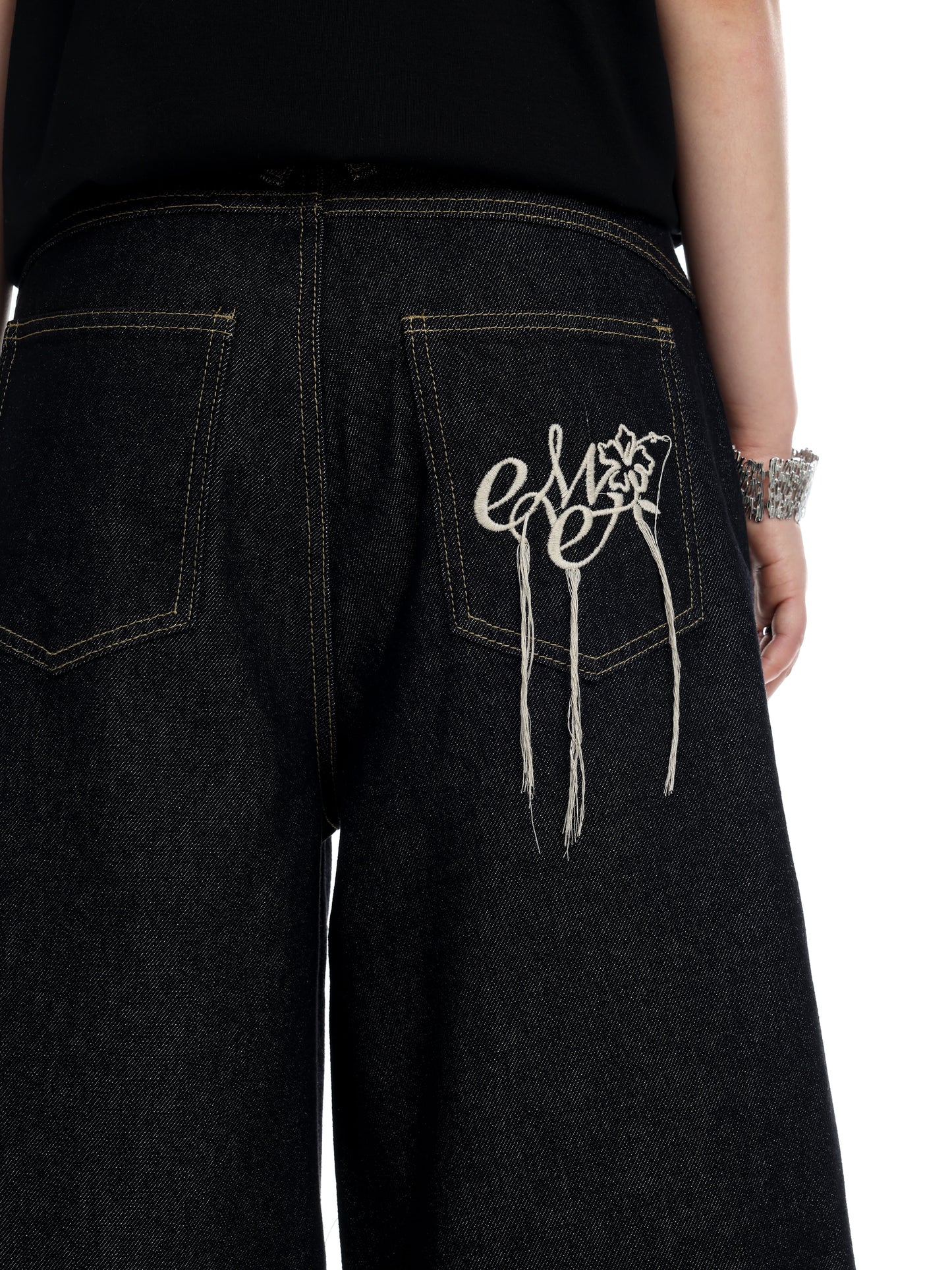 Embroidered Denim Shorts