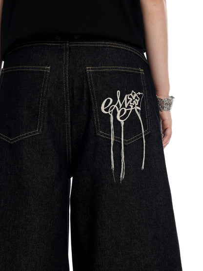 Embroidered Denim Shorts
