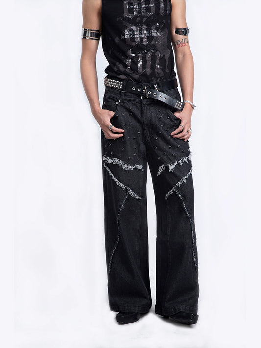 Niche Metal Rivet Denim Pants