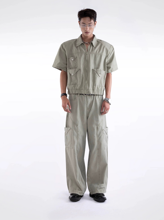 Multi-pocket Denim Short-sleeve Tee