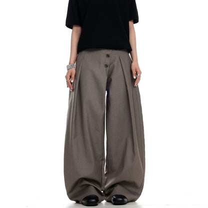 Button Detail Wide-Leg Trousers