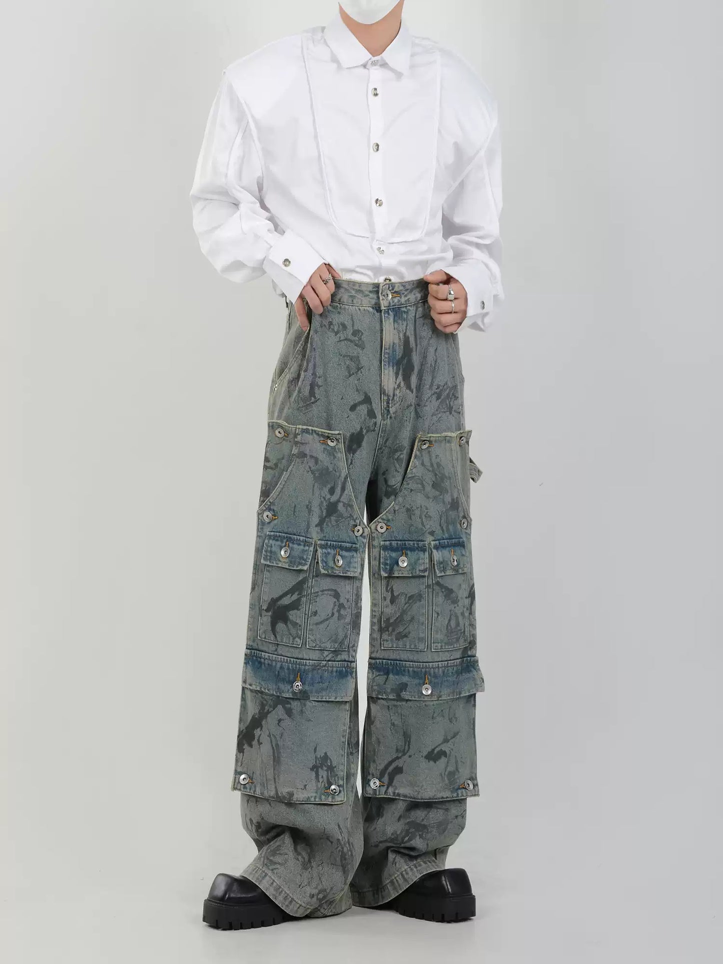 Arged Multi Pocket Denim Cargo Pants