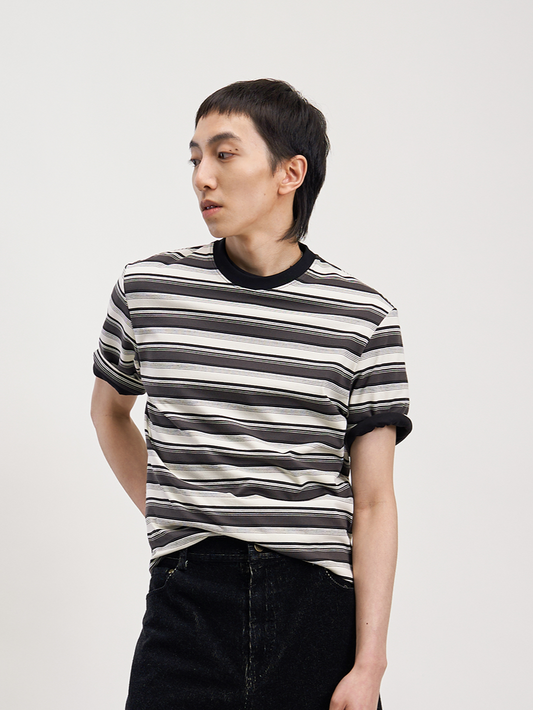 Vintage-Inspired Black and White Stripes Crewneck Tee