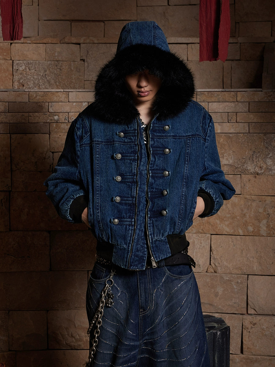 Fur Hooded Denim Jacket ELUVA