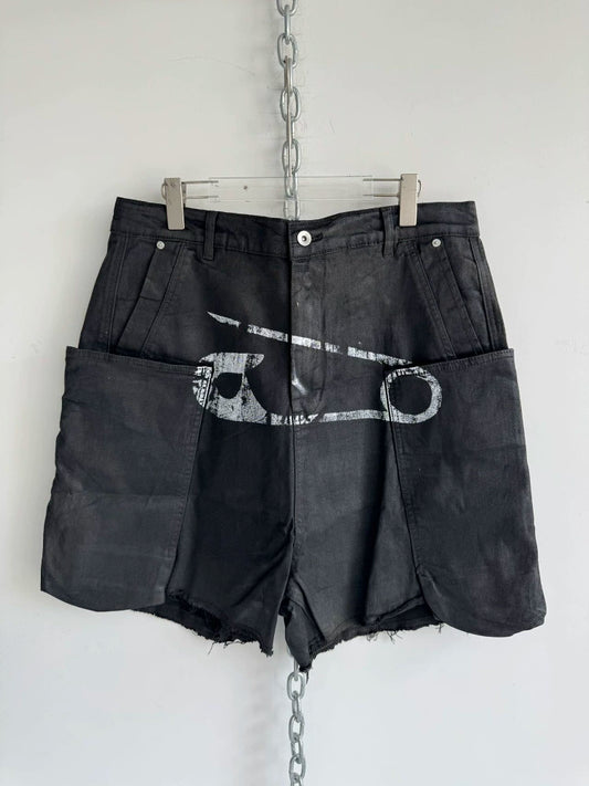Washed Distressed Waxed Shorts