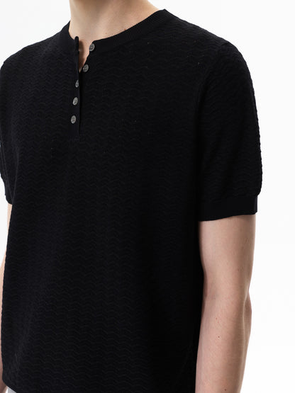 Breathable Jacquard Henley Knit Tee