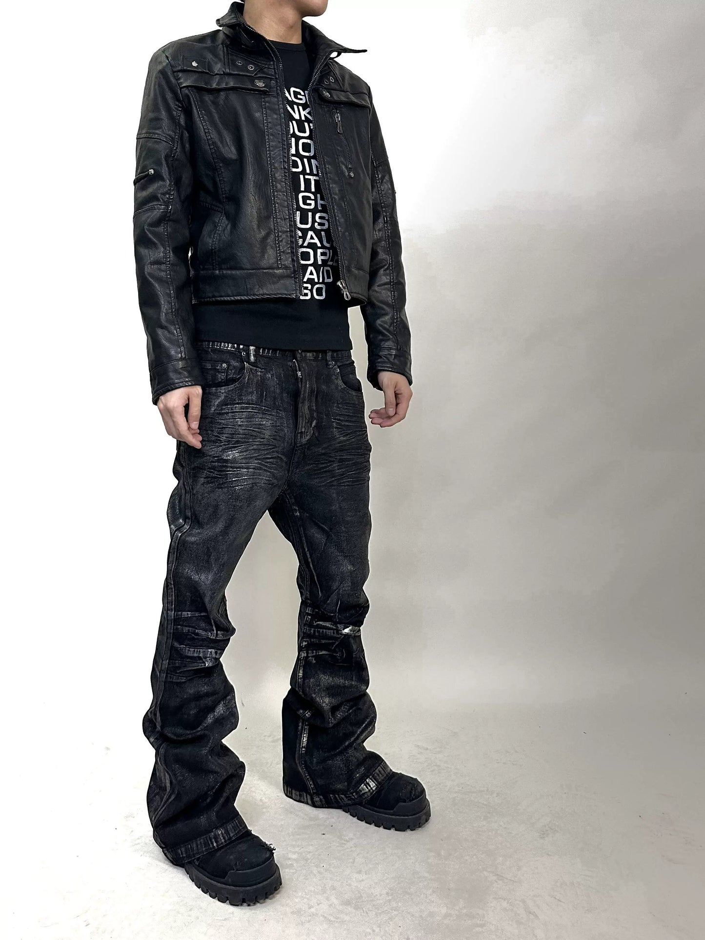 Two-tone Waxed Denim Pants