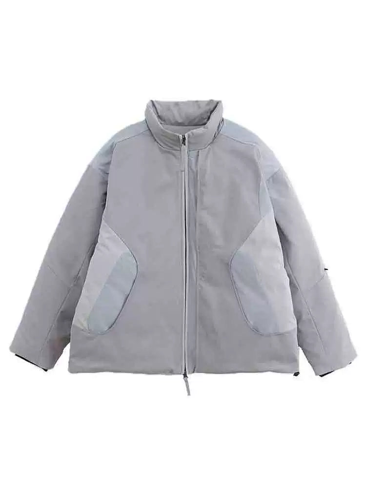 Multi-Color Panel Stand Collar Down Jacket