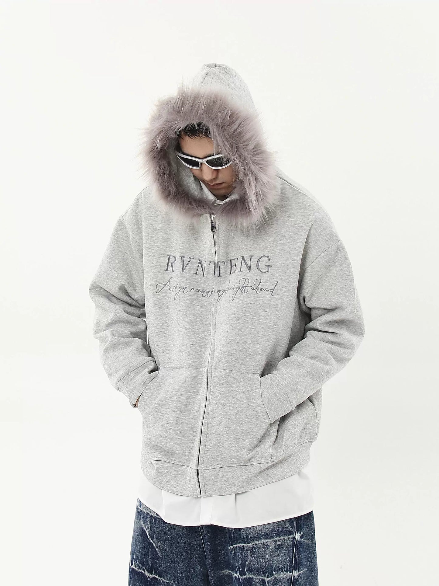 Fur Zip Logo Hoodie