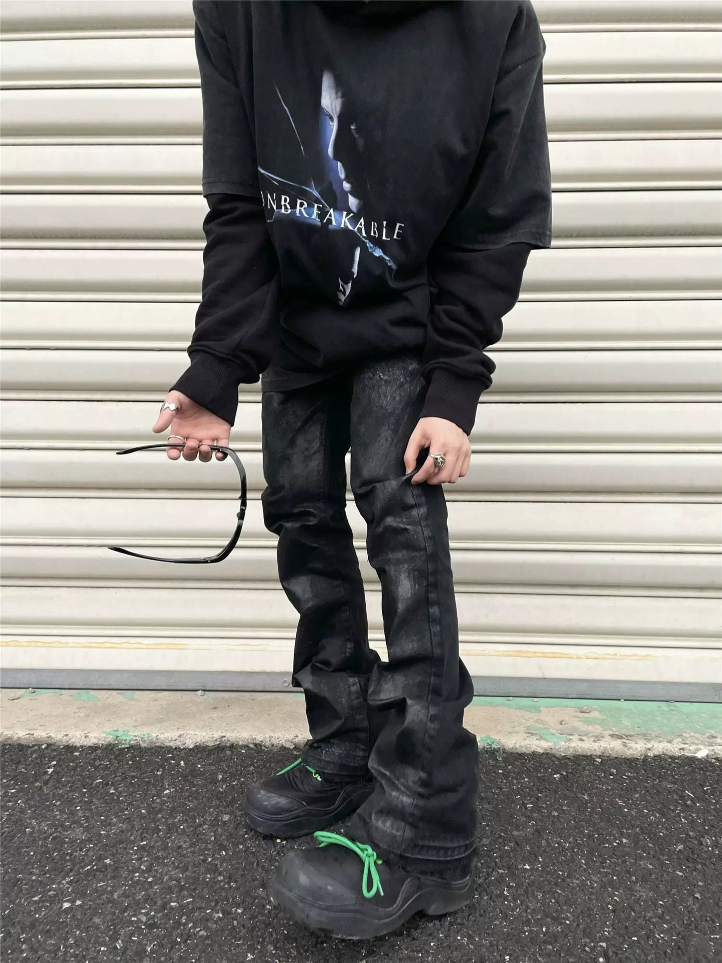 Micro-flared Destroyed Wax Pants