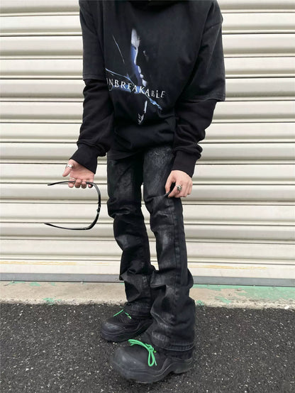 Micro-flared Destroyed Wax Pants
