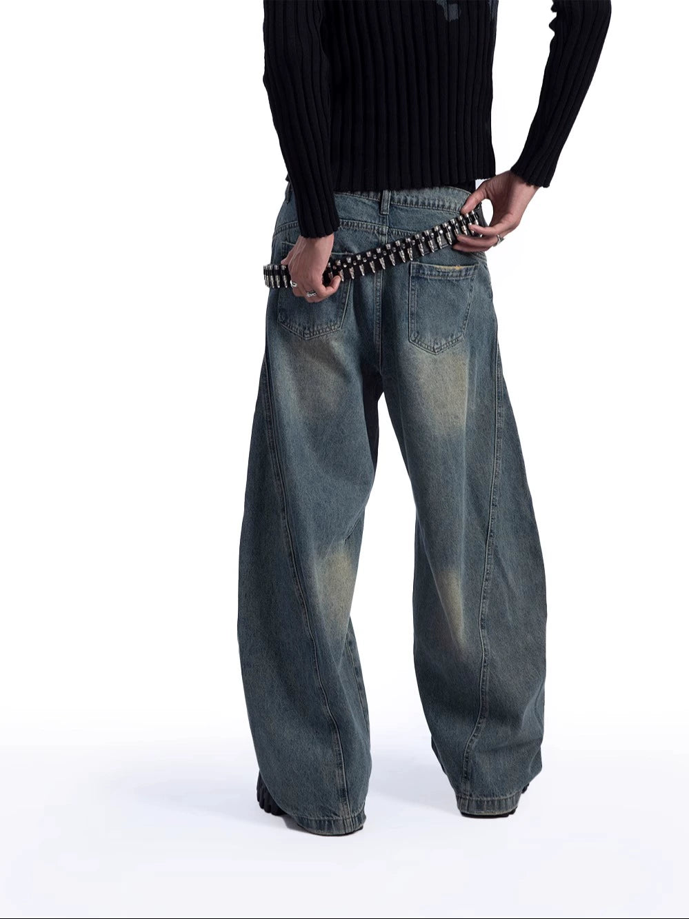 Heavy Retro Scimitar Wide Denim Pants