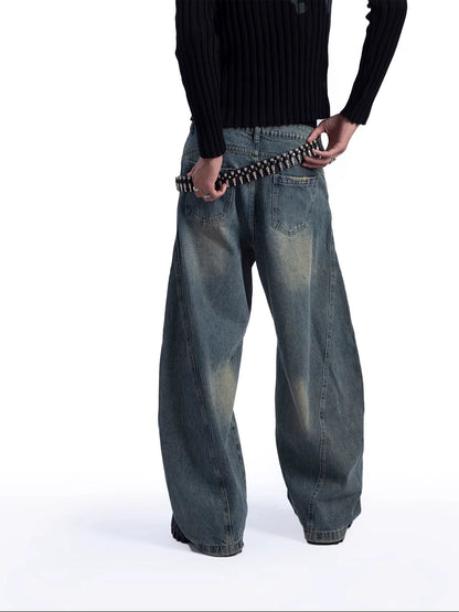 Heavy Retro Scimitar Wide Denim Pants