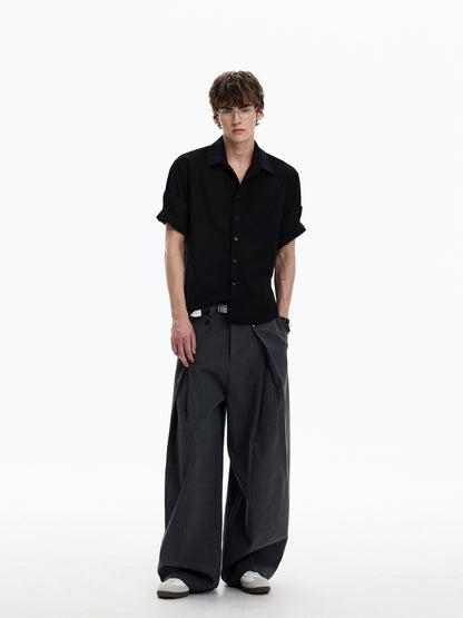 Roll-Sleeve Linen Blend Shirt