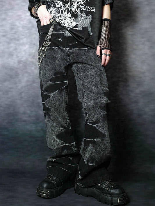 Dark Snake Pattern Denim Pants