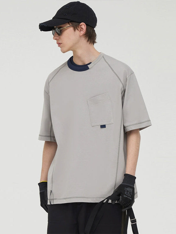 Asymmetric Neck Contrast Trim Tee