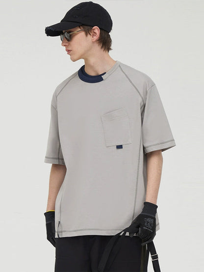 Asymmetric Neck Contrast Trim Tee
