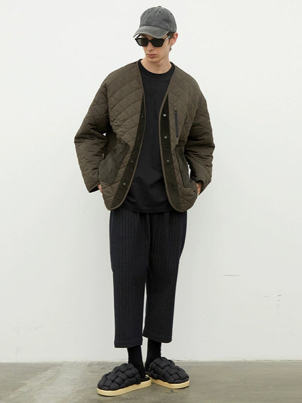 Vintage-Inspired Collarless Cotton Coat