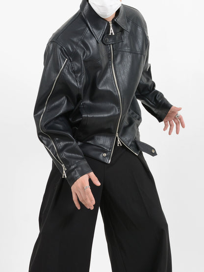 Niche Zipper Leather Jacket