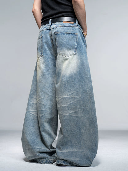 Whisker Washed Wide Jeans