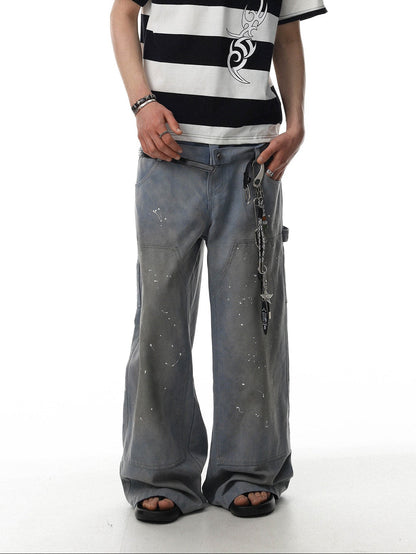 Paint Splatter Double-Waist Wide-Leg Jeans