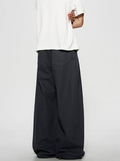Retro Washed Pleated Straight Pants