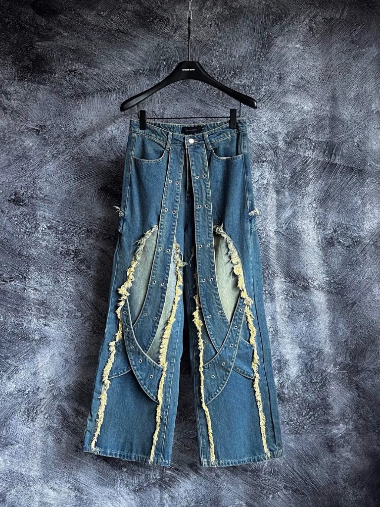 Splicing Flutter Belt Jeans