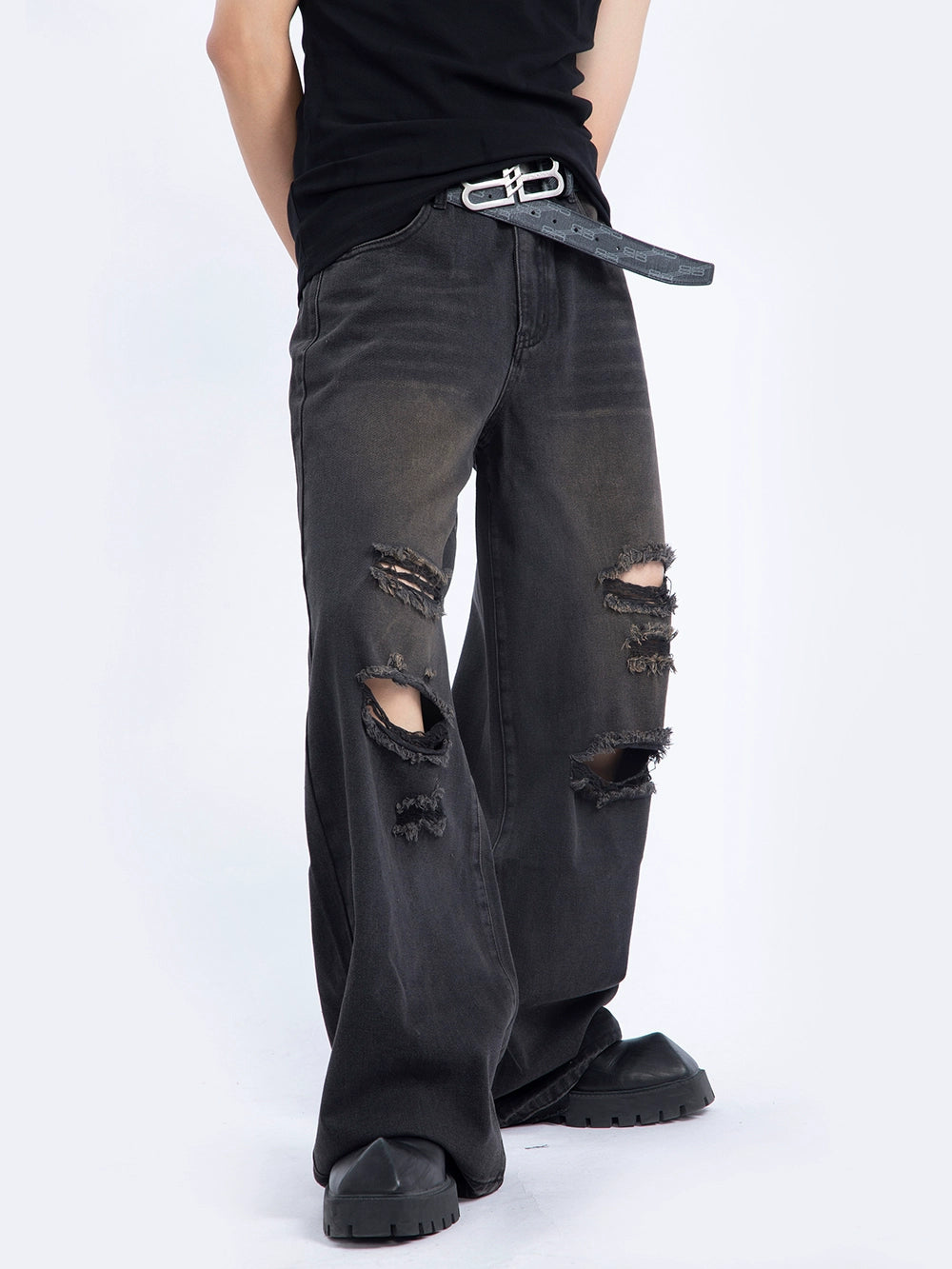 Washed Distressed Ripped Jeans