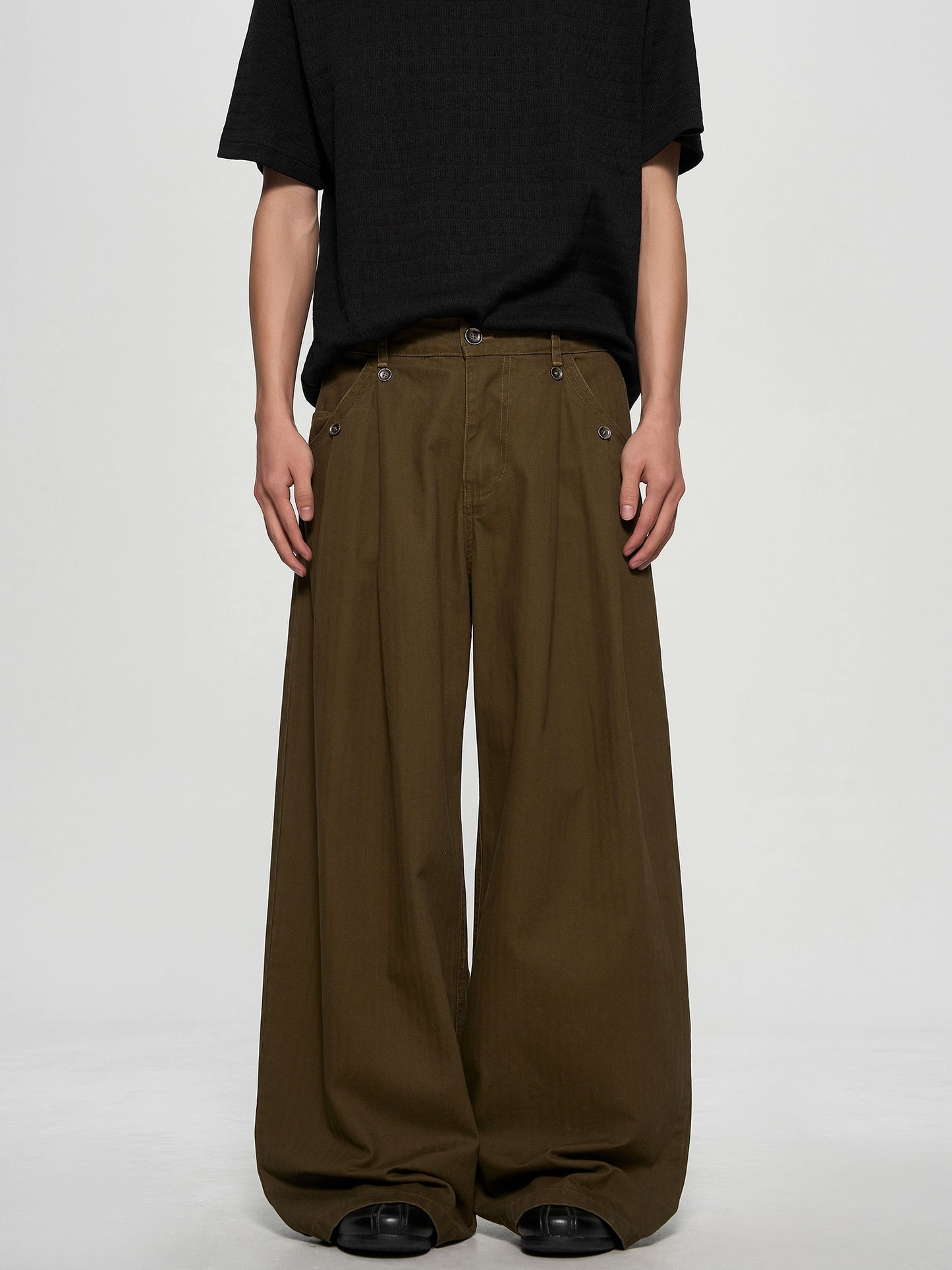 Retro Washed Pleated Straight Pants