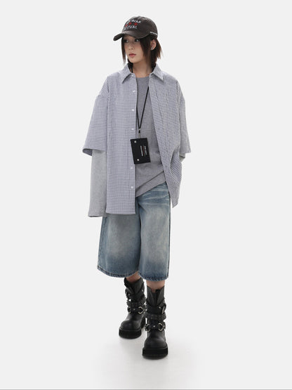 Oversized Patchwork Plaid Shirt