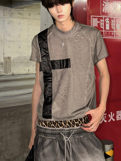 Distressed Cross Patch Slim Fit Tee
