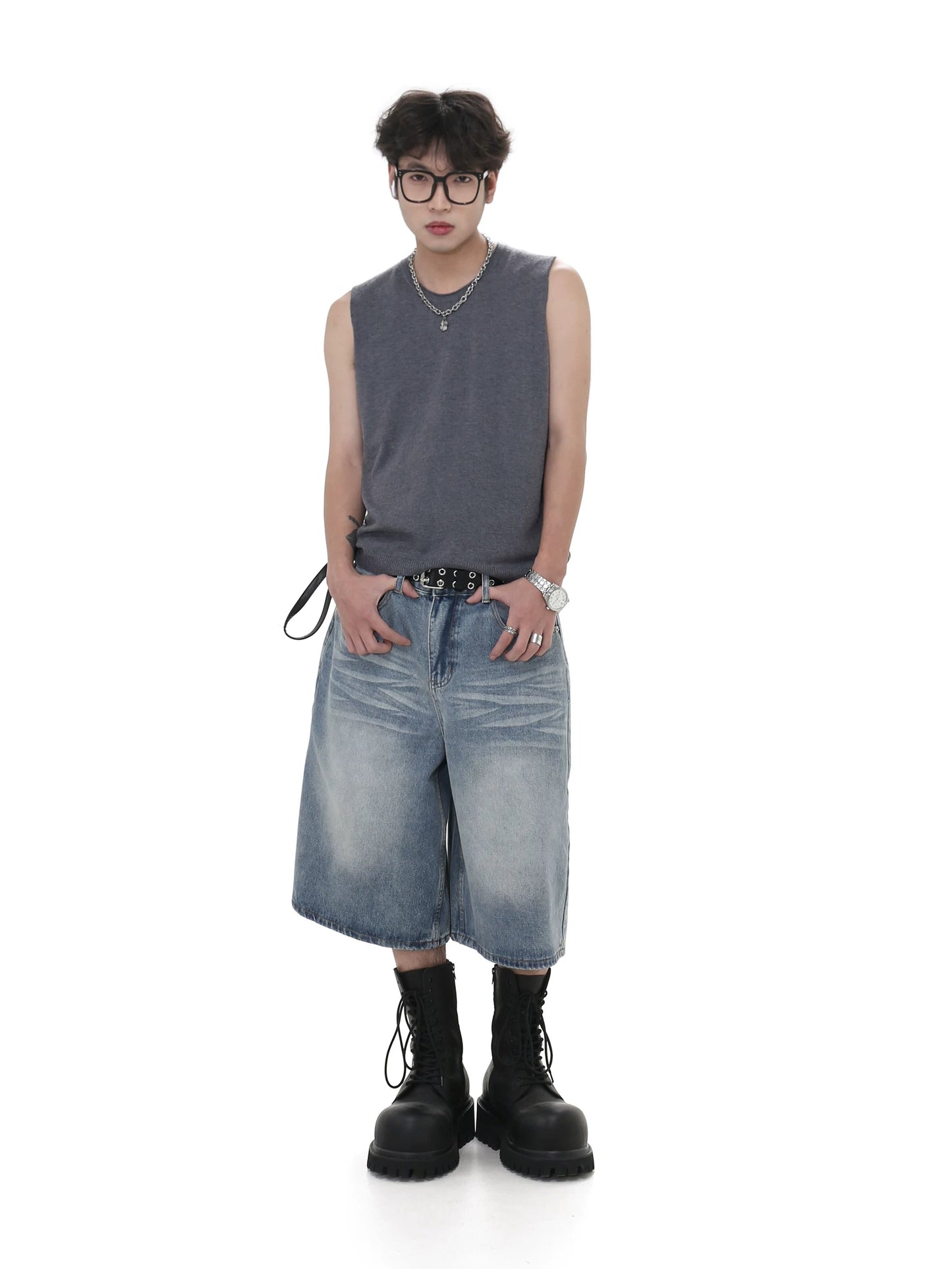 Mid-Length Denim Pants