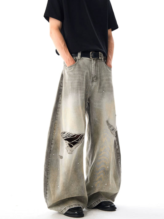 Retro Ink-splashed Denim Pants