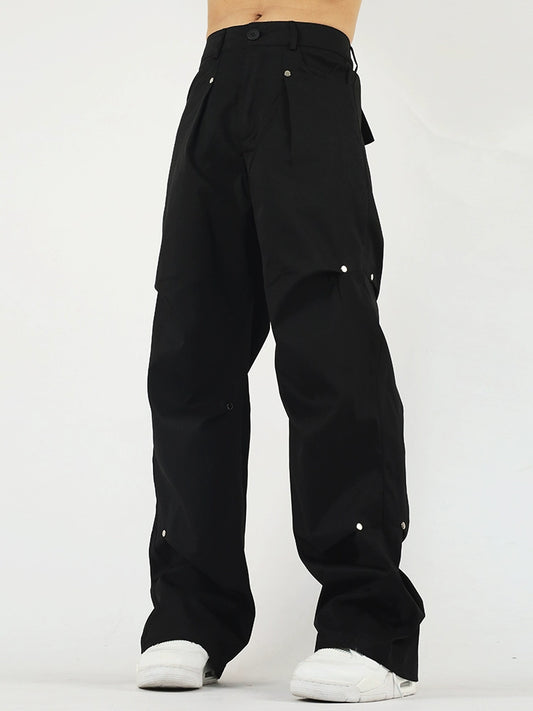 Retro Rivet Pleated Overalls Pants