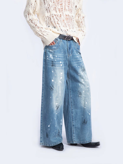 Ink-splashed Old Denim Pants