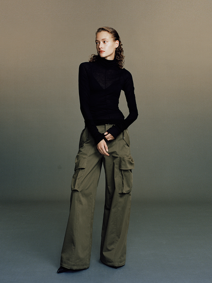 Gray-Green Structured Relaxed Fit Utility Pants